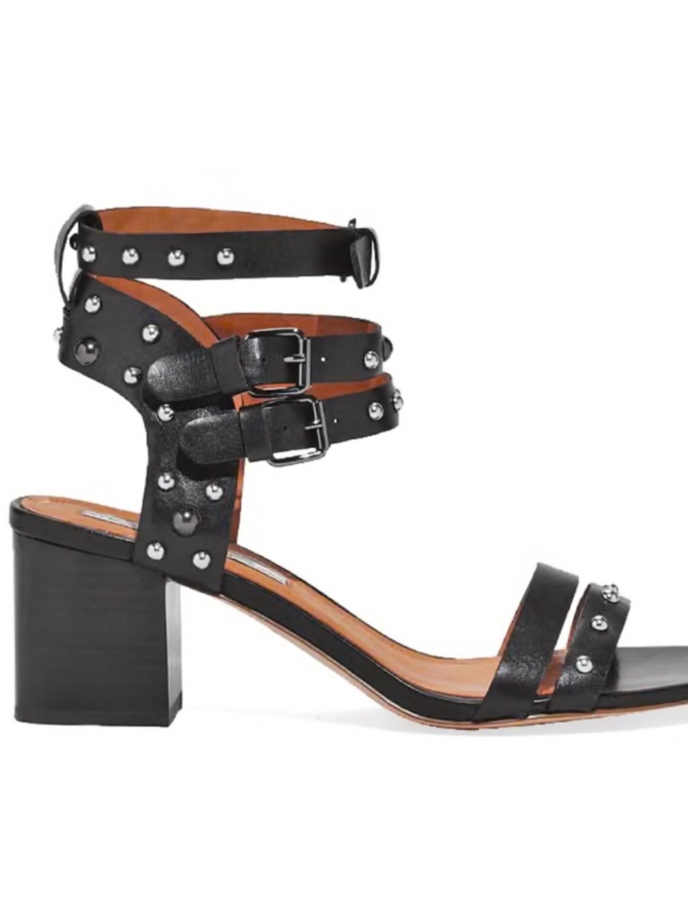 Black Studded Block Heel Ankle-Strap Sandal
